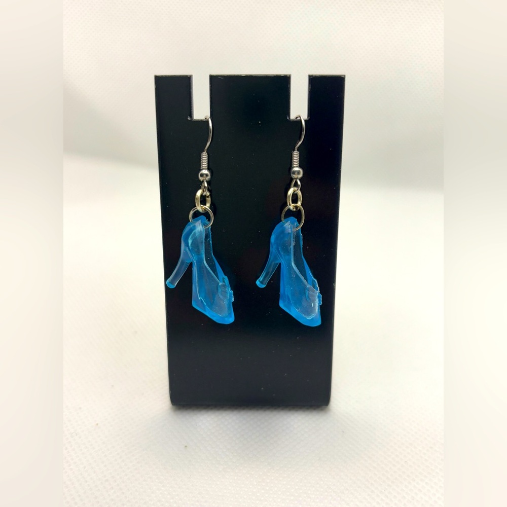 Handmade Barbiecore/Barbie Cinderella blue glass slipper/high heel earnings.